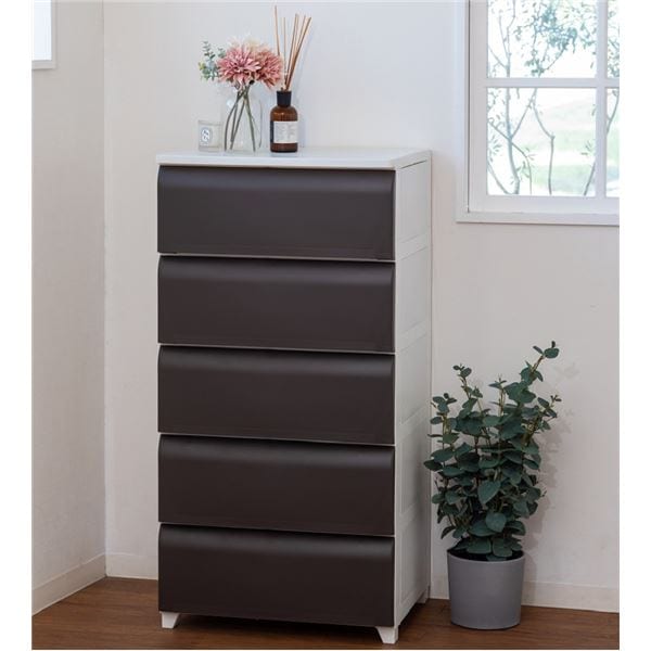 ホコリが入りにくい nodus 5段ワイドチェスト ブラウン 日本製 組立品