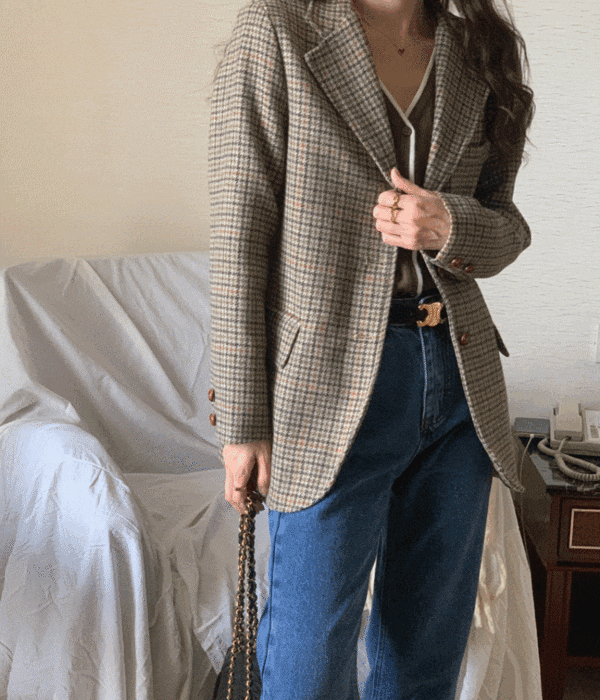 レトロ チェック カラー テイラー ジャケット