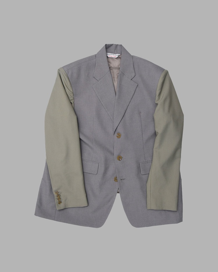 【THE MUSEUM VISITOR】 LEATHER MIX BLAZER : KHAKI