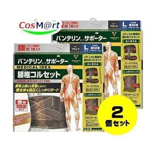 【2個セット】 興和 バンテリンコーワサポーター 腰椎コルセット ブラック Lサイズ 縦幅24cmのワイド設計 4987067311408-2