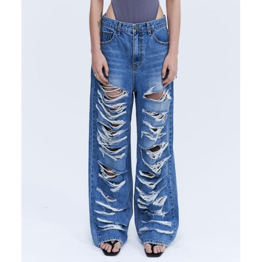 ROCKCAKE Pia Damage Wide Jeans Blue RC23PT01400BL