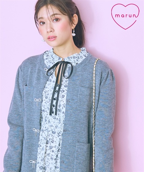 カーディガン 大きいサイズ ビジューデザインロングカーディガン marun