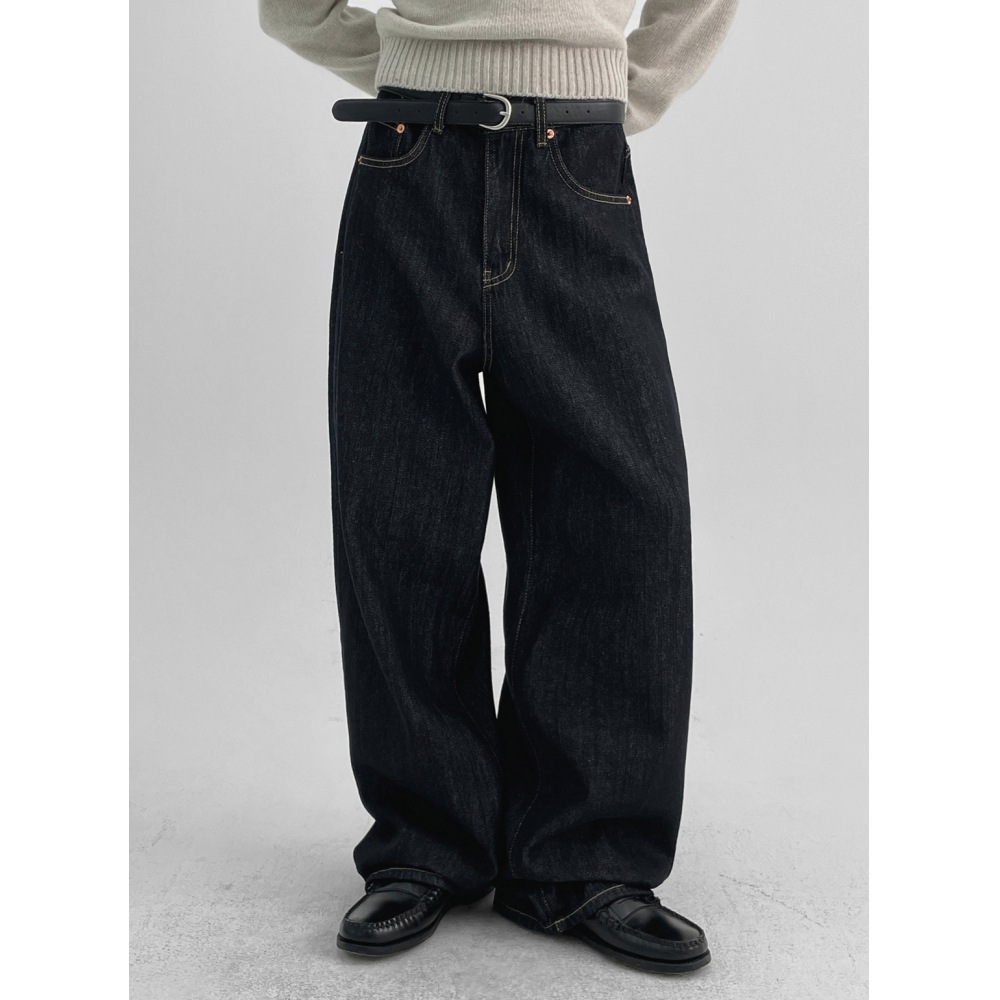ブラックアップノペデンローワイドデニムパンツ
