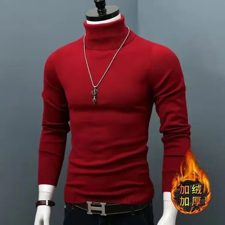 男性用の厚くて丈夫なタートルネックセーター,クラシックなブランドのカジュアルフィットセーター,暖かい,冬,L05 wine red thick 3XL 88kg-100kg