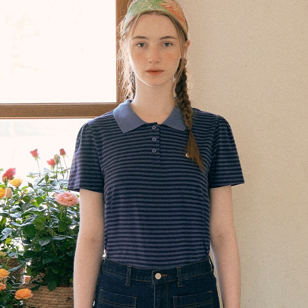 STRIPE COLLAR HALF T-SHIRT NV BL
