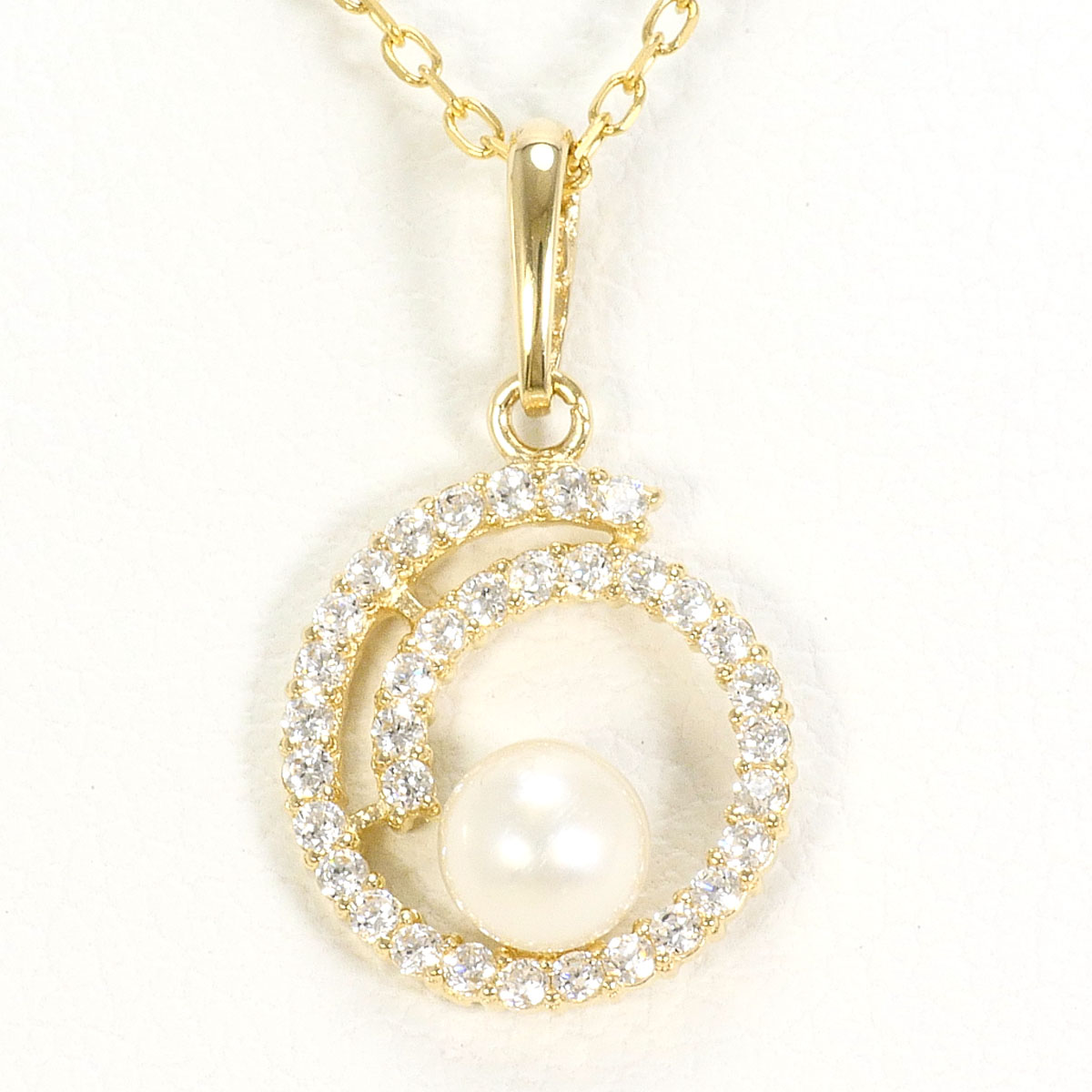 K10 10金 YG イエローゴールド ネックレス パール（真珠） ジルコニア 総重量約1.2g 約40cm 中古