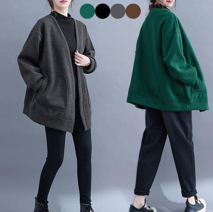 アウター トレーナー　スウェット　パーカー　羽織り　コート　ジャケット ドルマン　Vネック　　ポケット　レディース　長袖 大きいサイズ　体型カバー　ゆったり　カジュアル　春　秋