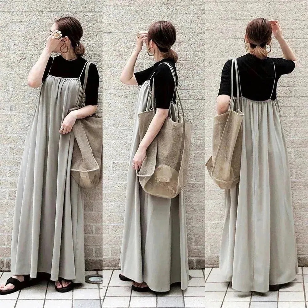 大人気！ ワンピース 秋服 キャミソールワンピース ロング 韓国 レディース 大きいサイズ 気質ジャニーズスタイル セット アップ ひんやりボトムス ヘビロテ キャミワンピース T Y f