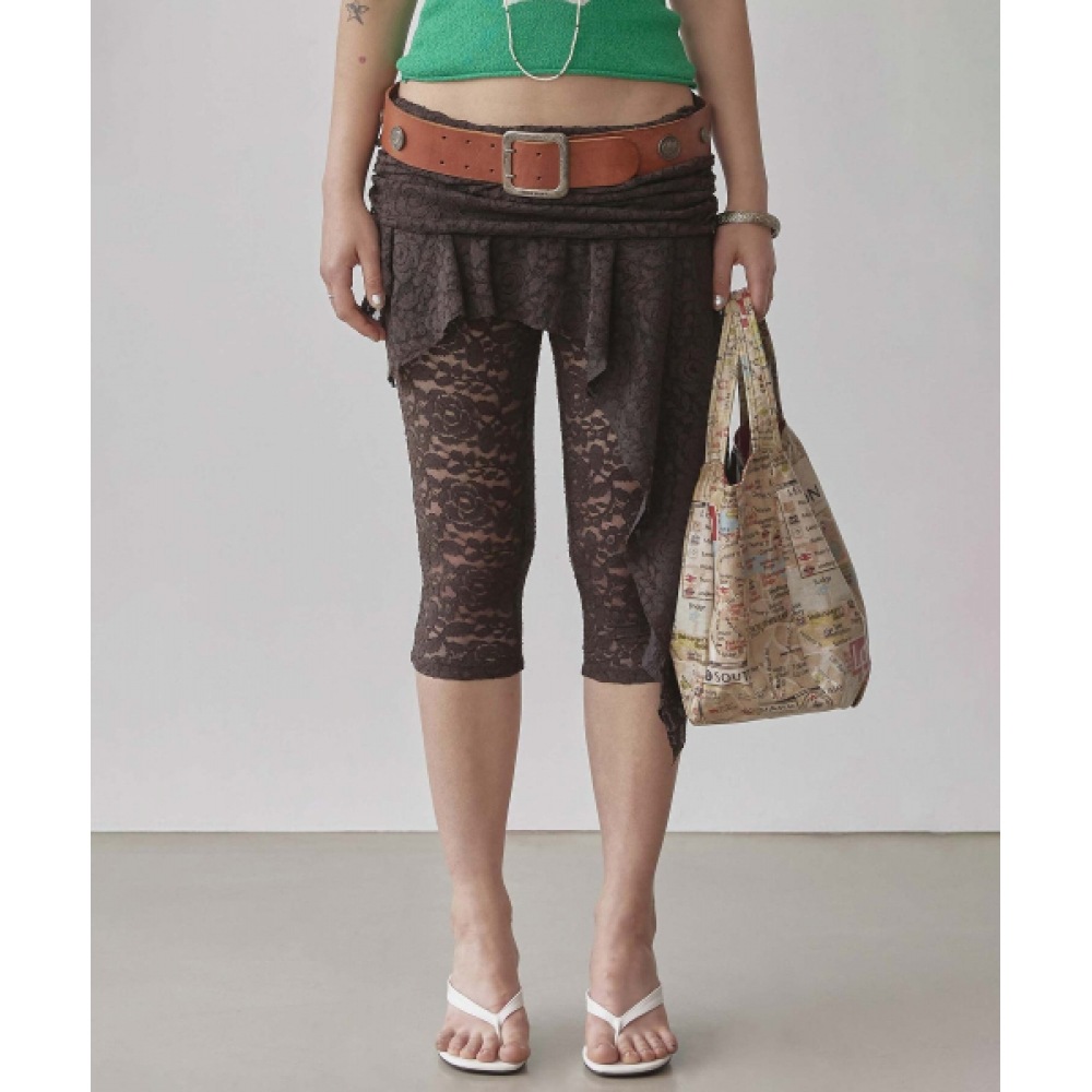 SCULPTOR アシンメトリーレーススカートレギンス ブラウン