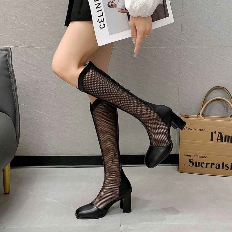 サンダル レディース 2024 夏 新作 メッシュ マーディンブーツ ブーツ ヒール セクシー 7.5CM30%制限