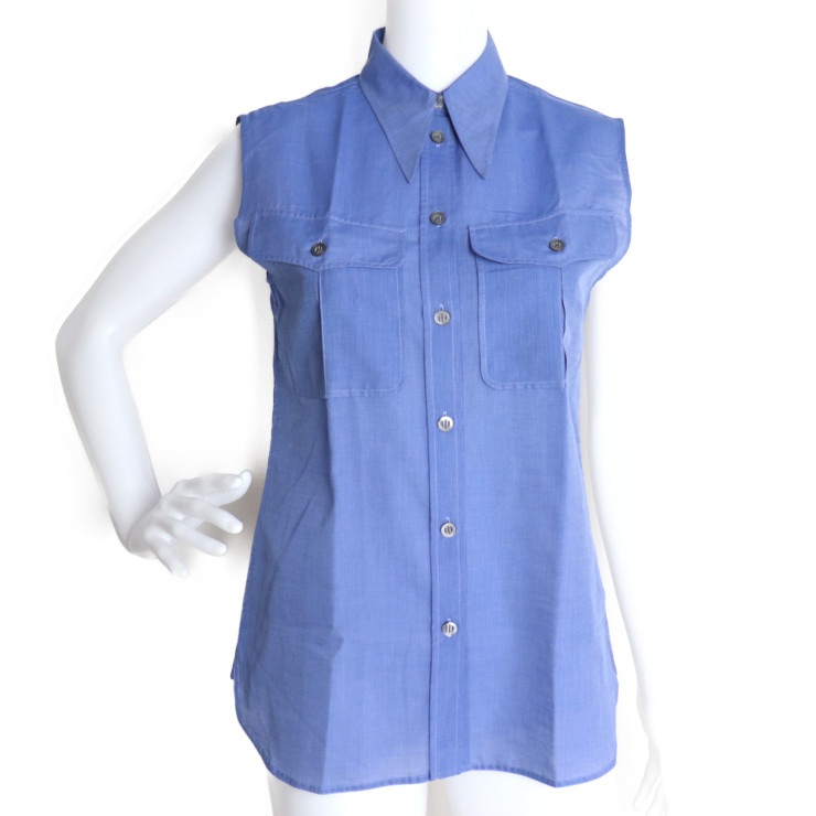 新品未使用展示品 HERMES エルメス ブラウス - アパレル 表記サイズ 34 コットン ブルー ノースリーブ 本物保証 中古