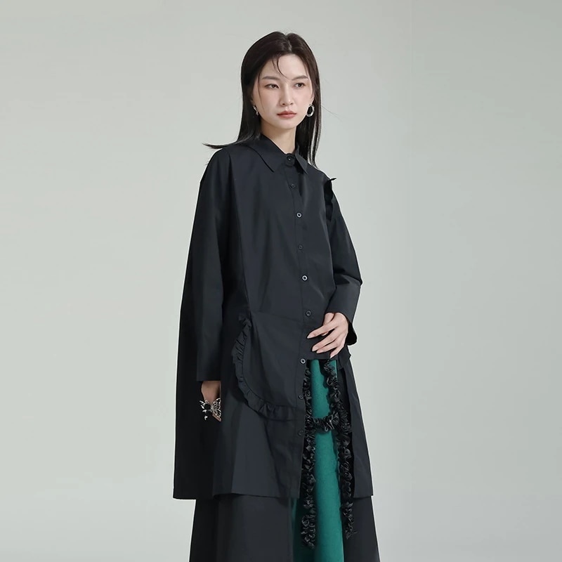 2024春服不規則長袖シャツ人気デザイン感がゆったりして痩せロングシャツ上着