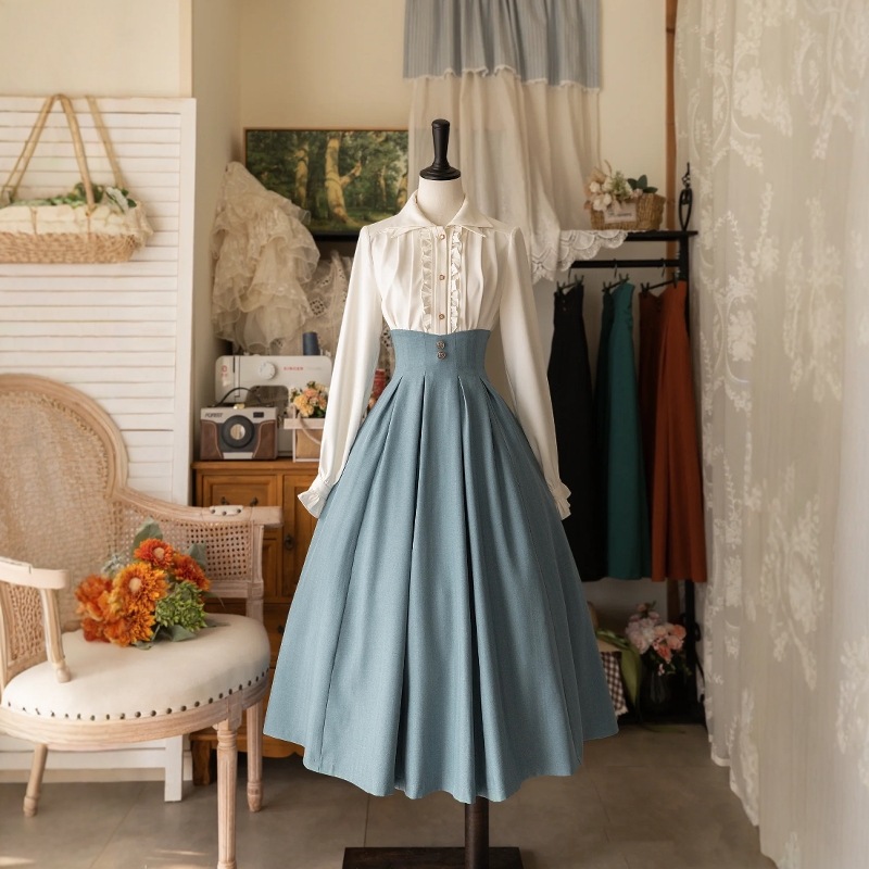 春夏lolita自作高腰半身ロングスカートロリータ純色百合シンプルウエスト痩せハーフスカート