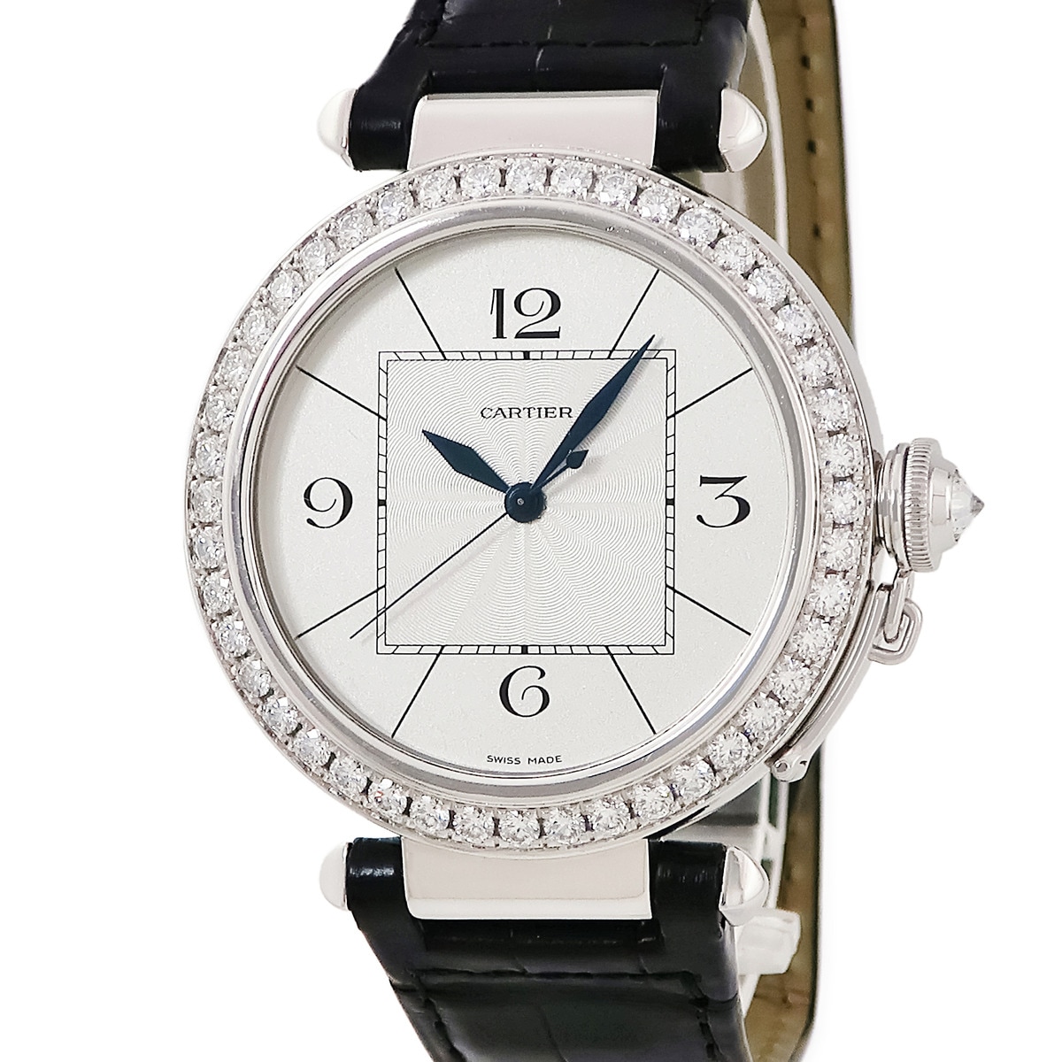 パシャ ドゥ カルティエ ダブルバリレット WJ118751 自動巻き メンズ K18WG無垢 純正ダイヤ 青針 3年保証