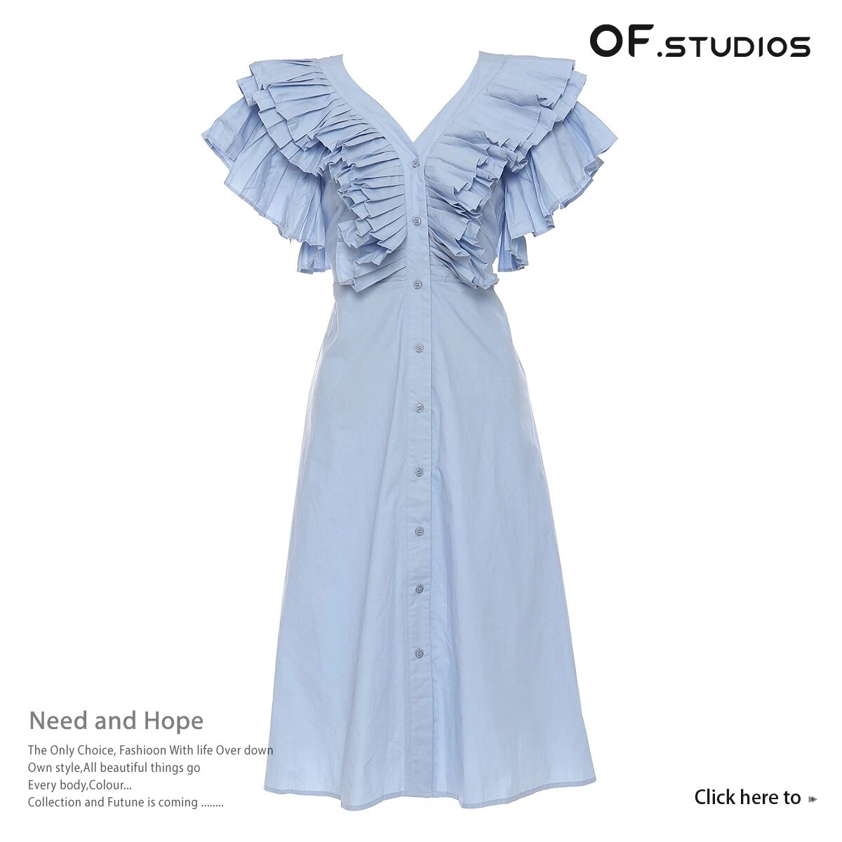 【Europe Style.OF】 フリル シャツワンピ Vネック 春夏 プリーツ ワンピース30%までに制限 6,269円