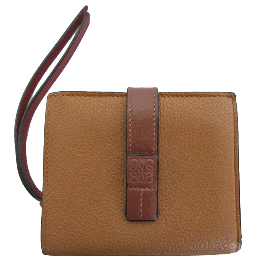 ロエベ LOEWE 二つ折り財布 レザー ブラウン/バーガンディ シルバー レディース s0599a
