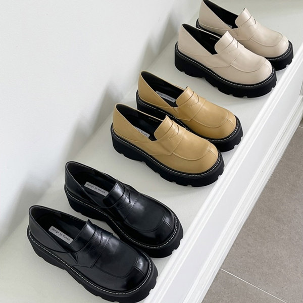 ローファー コインローファー トラックソール 厚底 ウェッジソール ヒール レディース 黒 ブラック バター アイボリー 歩きやすい おじ靴 革靴 靴 婦人靴 韓国
