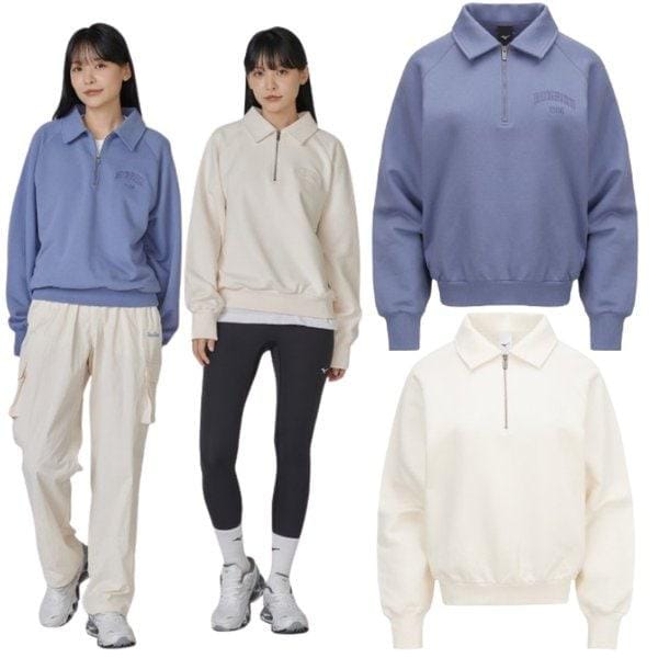 24AW 女性 ハーフジップ クロップ スウェットシャツ 32YC485015 32YC485048 2C 快適な着心地 綿ポリ混紡素材