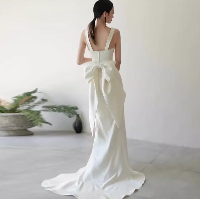 ドレス ワンピース ウェディング パーティー 結婚式 二次会 披露宴 舞台 フォーマル 衣装 演劇 マキシ ノースリーブ スクエアネック プリンセスライン Aライン レース シフォン リボン