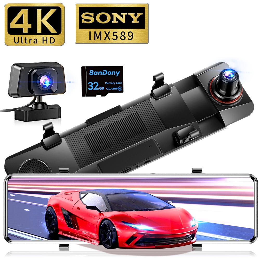 ドライブレコーダー ミラー型 4K 1440P 高画質 SONYセンサー 12インチ 前後カメラ 同時録画 24時間駐車監視 地デジ干渉対策 32GB高速SDカード付き HDR/WDR