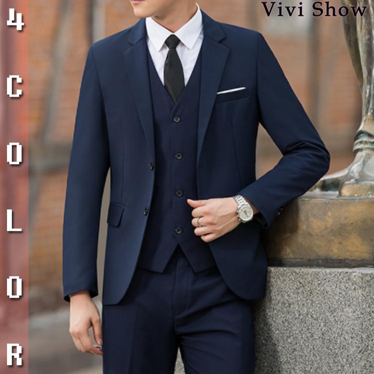 [新品入荷]在庫分のみ即日発送 スリーピーススーツ メンズ 3ピース ビジネススーツ スリーピース ベスト付 シングルスーツ 成人式 結婚式 通勤vivishow 4,989円