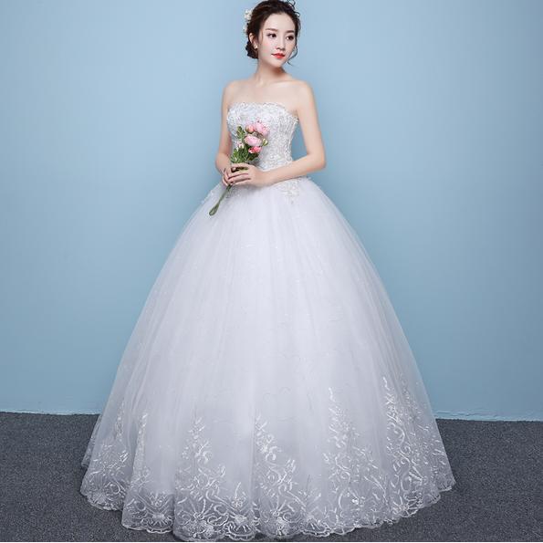 ロングウェディングドレス　華やかなプリンセスラインドレス姫系ドレス　花嫁ブライド【結婚式】【二次会】【パーティー】【披露宴】 【謝恩会】【演奏会】司会演出前撮りドレス　ベールパニエグローブカバー対応可