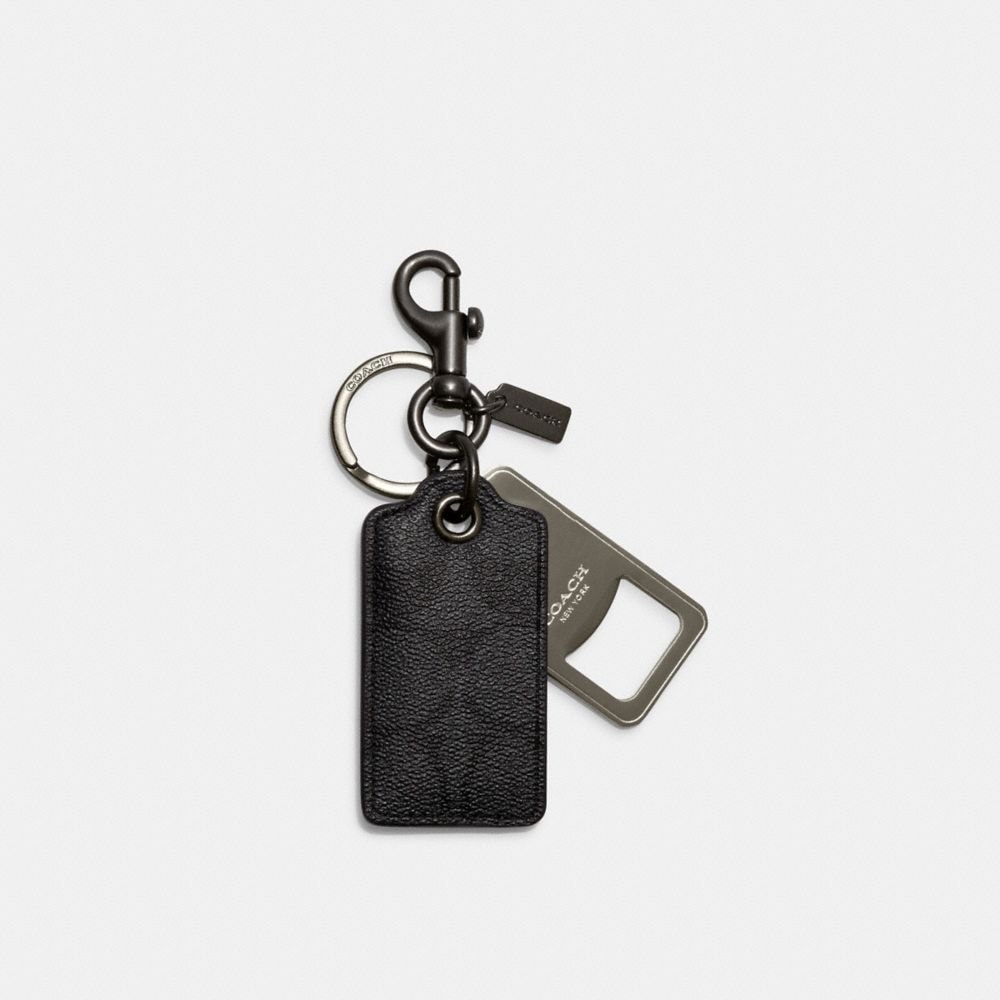 COACH ボトルオープナーキーフォブシグネチャーキャンバス CF131 ガンメタル/チャコール