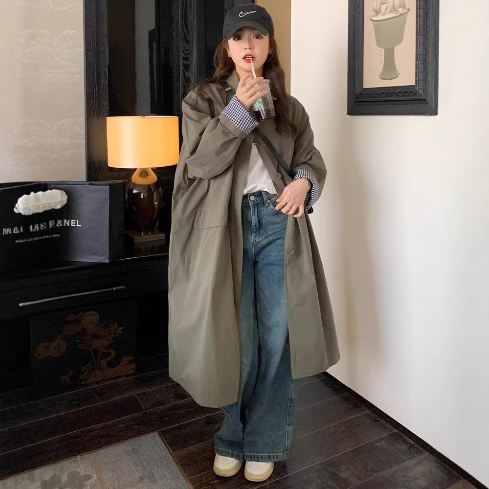 レトロな香港風工装トレンチコート女性春春日系小柄なデザイン感がゆるい中長タイプの英倫コートメガ割ワンピースパンツトートバッグ