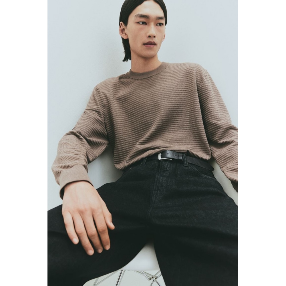 H&M テクスチャードニットセーターレギュラーフィットダークベージュ