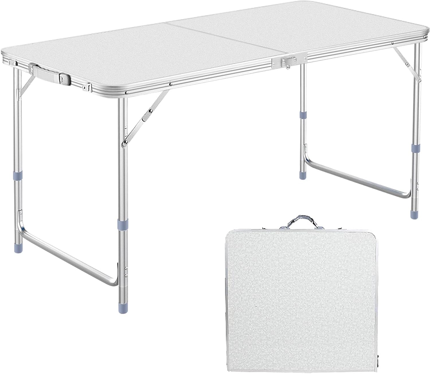 【日本企業】アウトドア テーブル キャンプ テーブル 折りたたみ 高さ3段階調整可能 120×60×(55-62-70)cm ピクニック レジャー キャンプ用 LK (銀N)