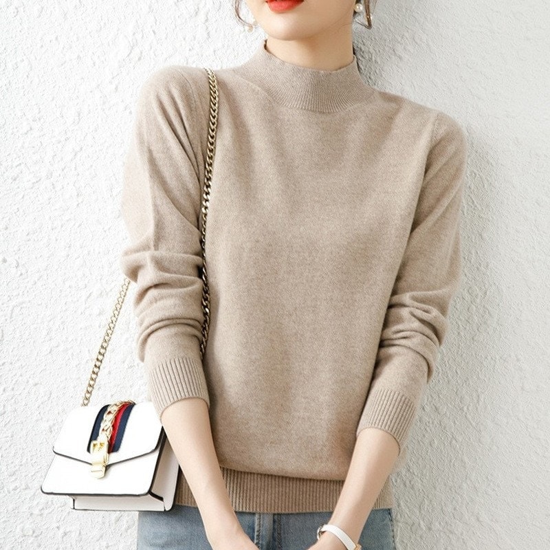 人气 新作リブニット 韓国ファッション ベーシックニット ニットセーターハーフハイネックボトムシャツニットセーター長袖ジャンパー百掛けトップス 保温トップスリブニット 46aa385