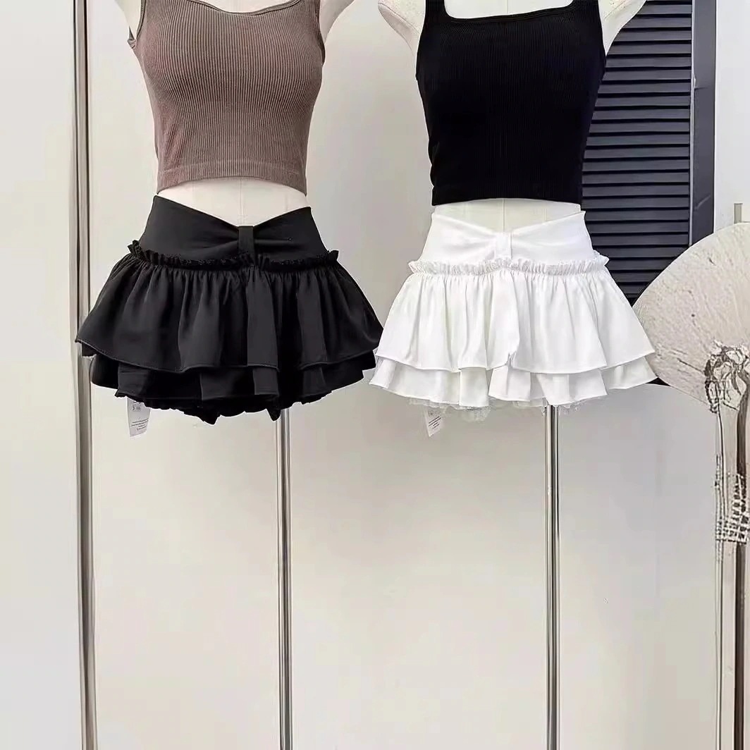 【1つ買うと10つ無料】スプリングハイウエスト ラインケーキスカートの女性のための純粋な膨らみスカートアンチスーパーショートスカートパンツ