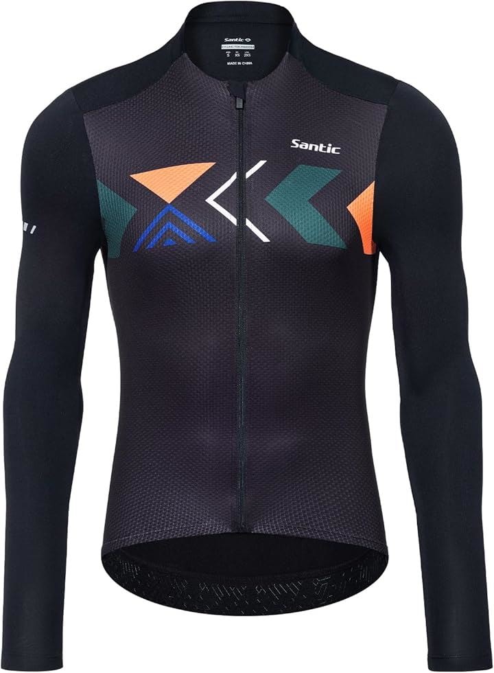 メンズ サイクルジャージ 春秋用 長袖 サイクリングウェア UVカット 吸汗速乾 通気性 薄手 弾力 伸縮性 ロードバイク 自転車 ポケット付(ブラック, XL)