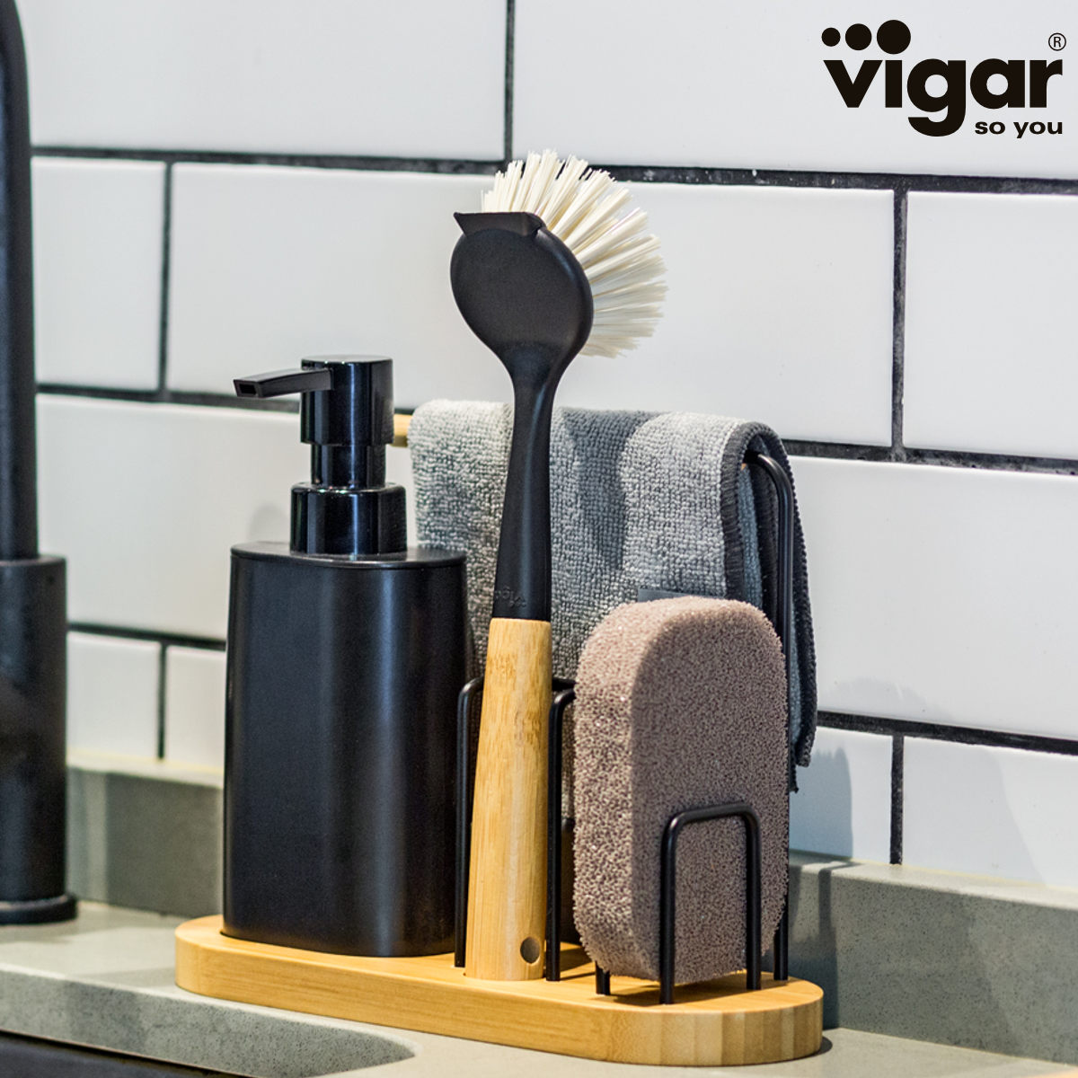 スポンジラック Vigar ヴィンテージ 4ピース シンク キャディセット ヴィガール スポンジホルダー スポンジ置き キッチンブラシ ディスペンサー スポンジ 布巾 スポンジ入れ