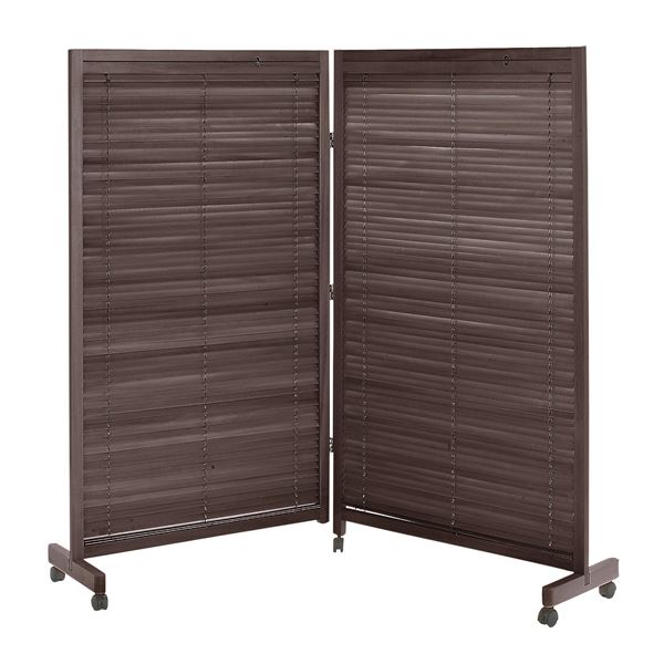和風 衝立/パーテーション 2連 (ブラウン) 幅850×奥行370×高さ1550mm×1枚 木製 キャスター付き 組立品 (リビング 和室)その他