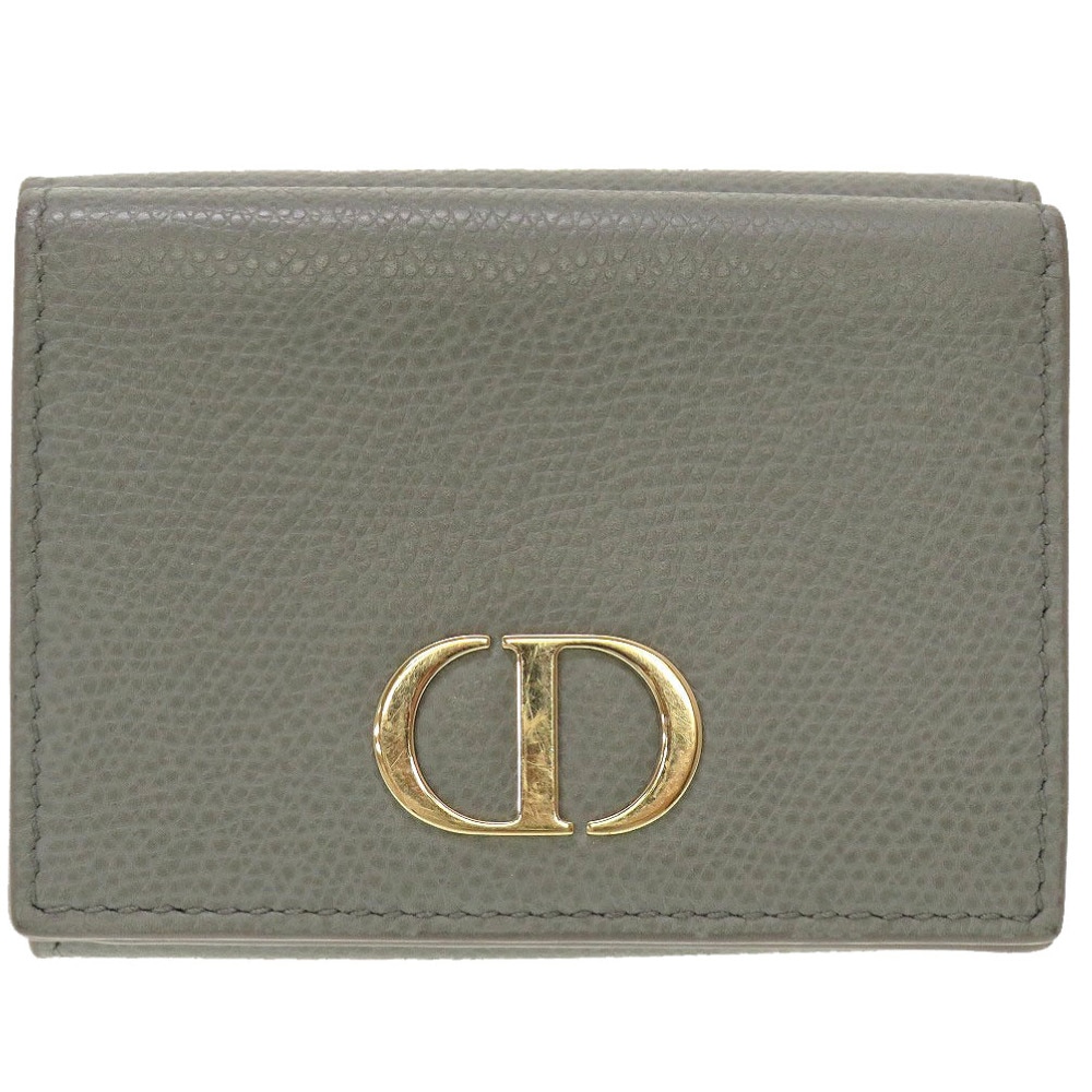 美品 クリスチャンディオール コンパクトウォレット 三つ折り財布 レザー/レザー グレー 0037【中古】Christian Dior レディース
