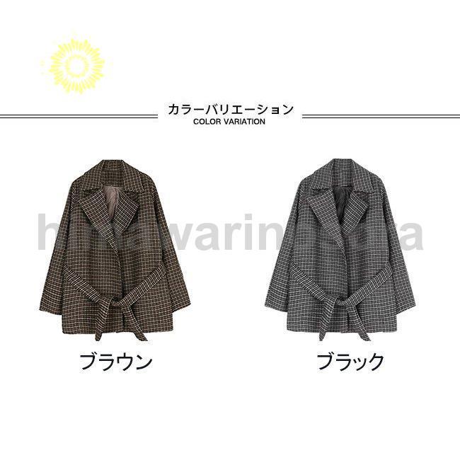 品質いいな チェスターコート レディース テーラード ジャケット キレイめ コート チェック柄 ブレザー 厚手 アウター 冬コート ベルト付き L通勤