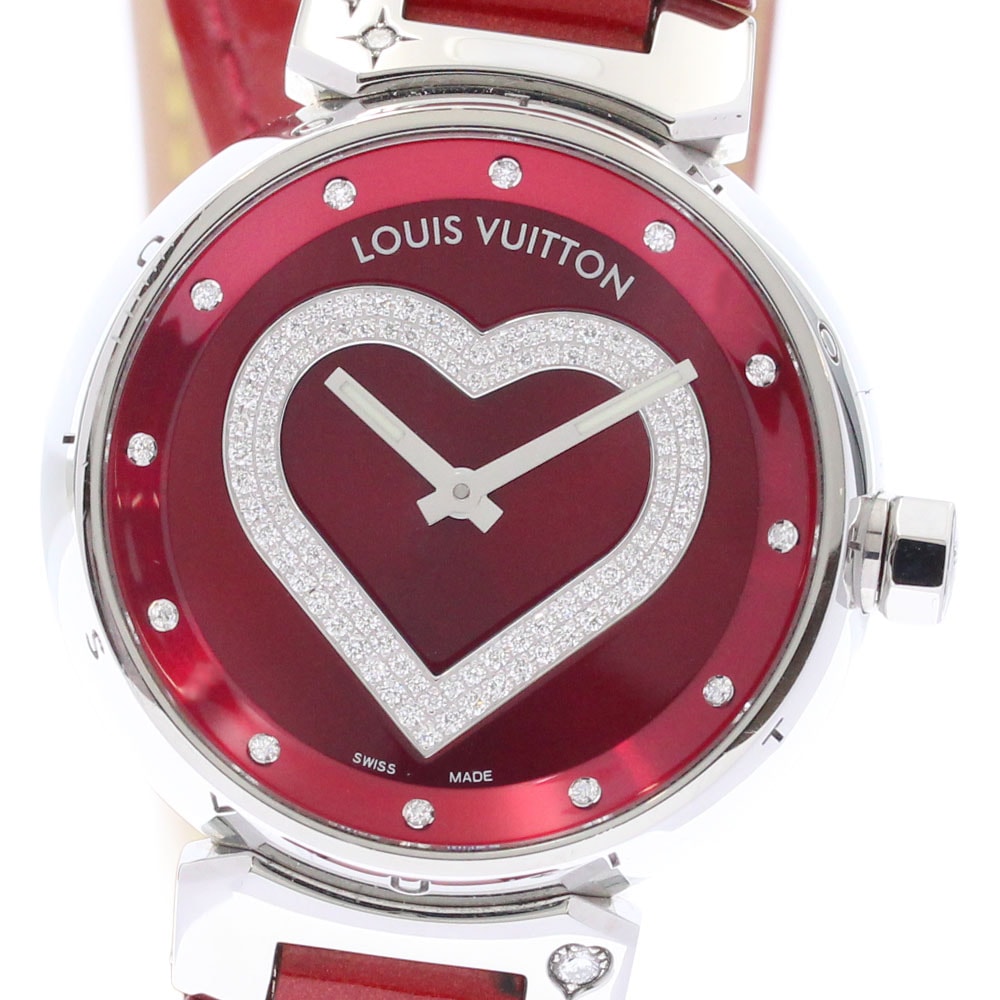 ルイ・ヴィトン LOUIS VUITTON Q1314 タンブール ハート ポムダムール ダイヤモンド クォーツ レディース 箱・保証書付き_883633【中古】