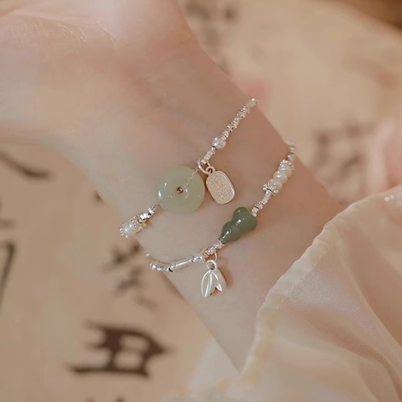 Hetian Jade Peace Buckleブレスレットfor Women 999 Fortune Brand Gourd Broken Silver Couple Pearlブレスレットバレンタ