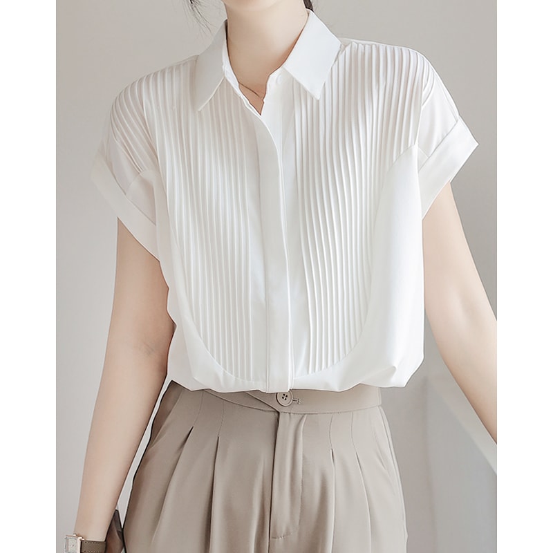 【メガ割 最大20％OFF】【新作トレンド】レディース ピンタック＆プリーツ シャツブラウス - オフィス＆カジュアル両用