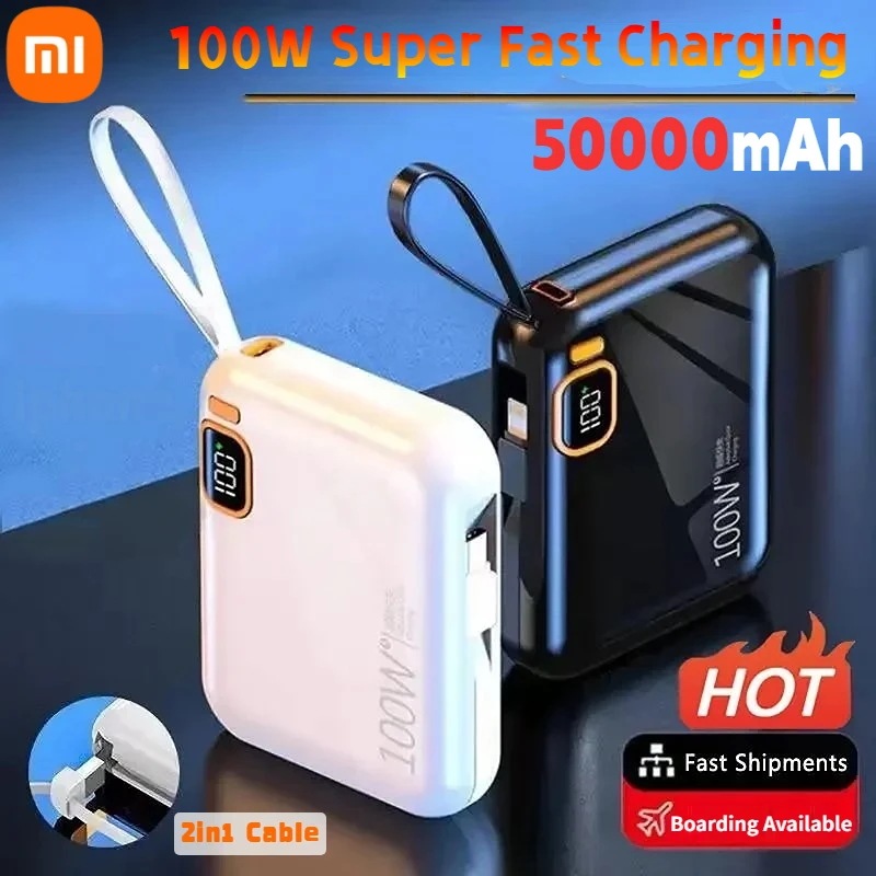 Xiaomi-50000mAhミニ急速充電パワーバンク2in 1ワイヤー付きポータブル外部バッテリーiPhoneAndroidHuawei1000W - 509
