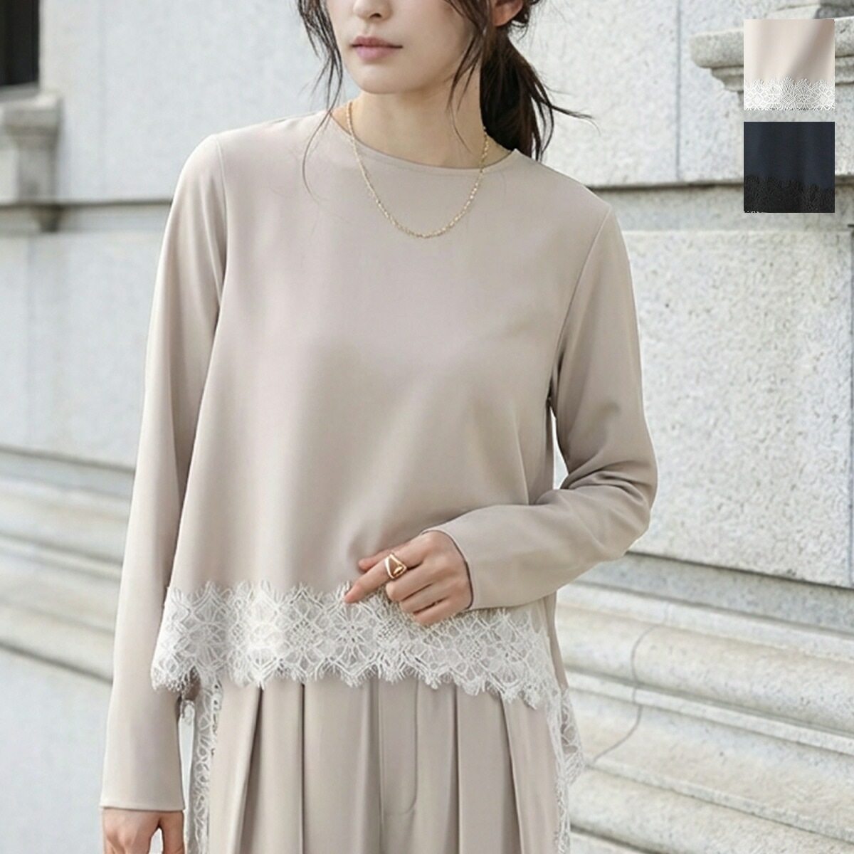 anana アナナ ブラウス a56-000 レディース レーストリム フレア 長袖 セットアップ可能 セレモニー対応可 カラー2色