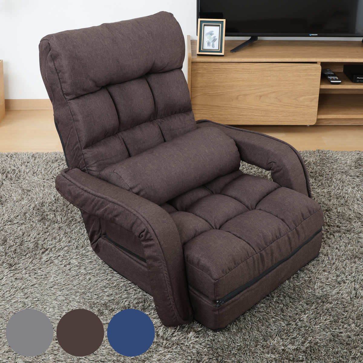 座椅子 コンパクト 折りたたみ 4way フロアソファ リクライニング フラット 簡易ベッド アームレスト クッション 1人掛け ローソファ 収納 無地 シンプル おしゃれ