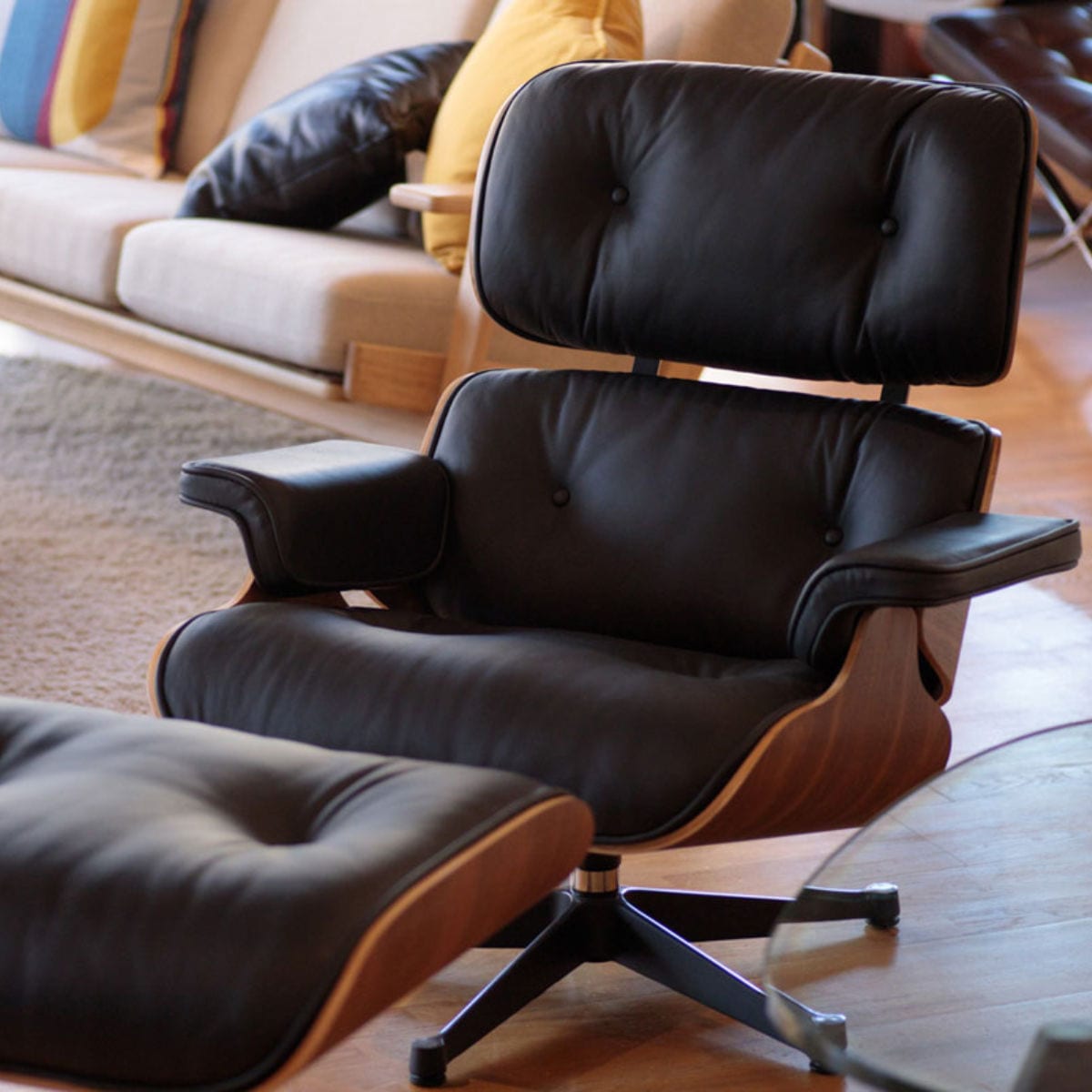 リビングチェア 座面高42cm 本革 ウォールナット イームズ ラウンジチェア＆オットマン リプロダクト デザイナーズチェア チェア 椅子 リビング 1人掛け パーソナルチェア 開梱設置