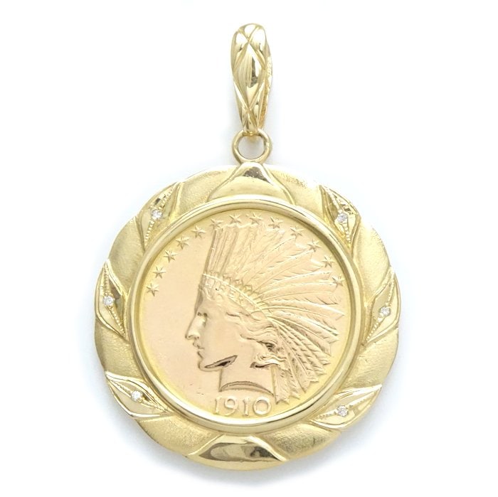 K21.6 インディアン コイントップ 1910 ダイヤモンド0.05ct 金貨 K18YG イエローゴールド K21.6 /79039【中古】