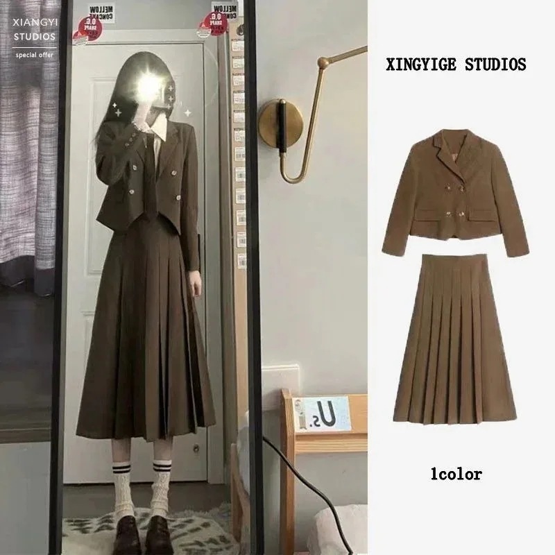 【急速出荷!】冬アウター 涼しく楽ちんセットアップ制服秋韓国お姉さん風 シャツ 小さいスーツ 3枚スーツ スカート 女性韓国ファッション 通勤 orange