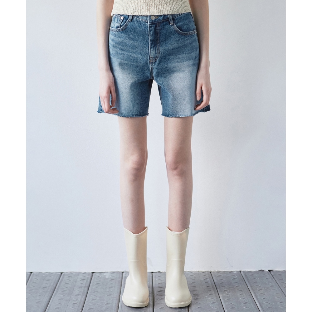 NICK&NICOLE カッティングデニムハーフパンツ_BLUE