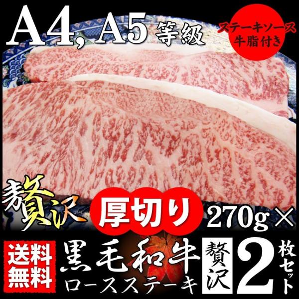 牛肉 肉 黒毛和牛 ロース ステーキ A4 A5 等級 270g×2枚 誕生日 プレゼント お中元 ギフト 食品 お祝い グルメ