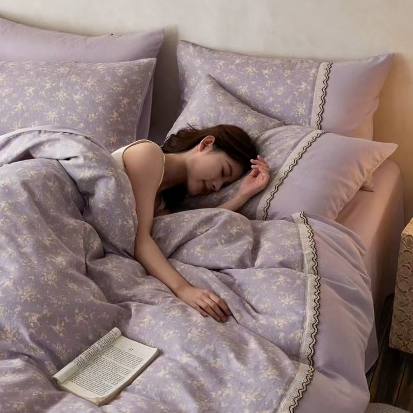 フランスのレトロコットンダブルレイヤー糸4ピースセットピュアコットンガールハートレースキルトカバーシートとベッドシートスタイルオールシーズン