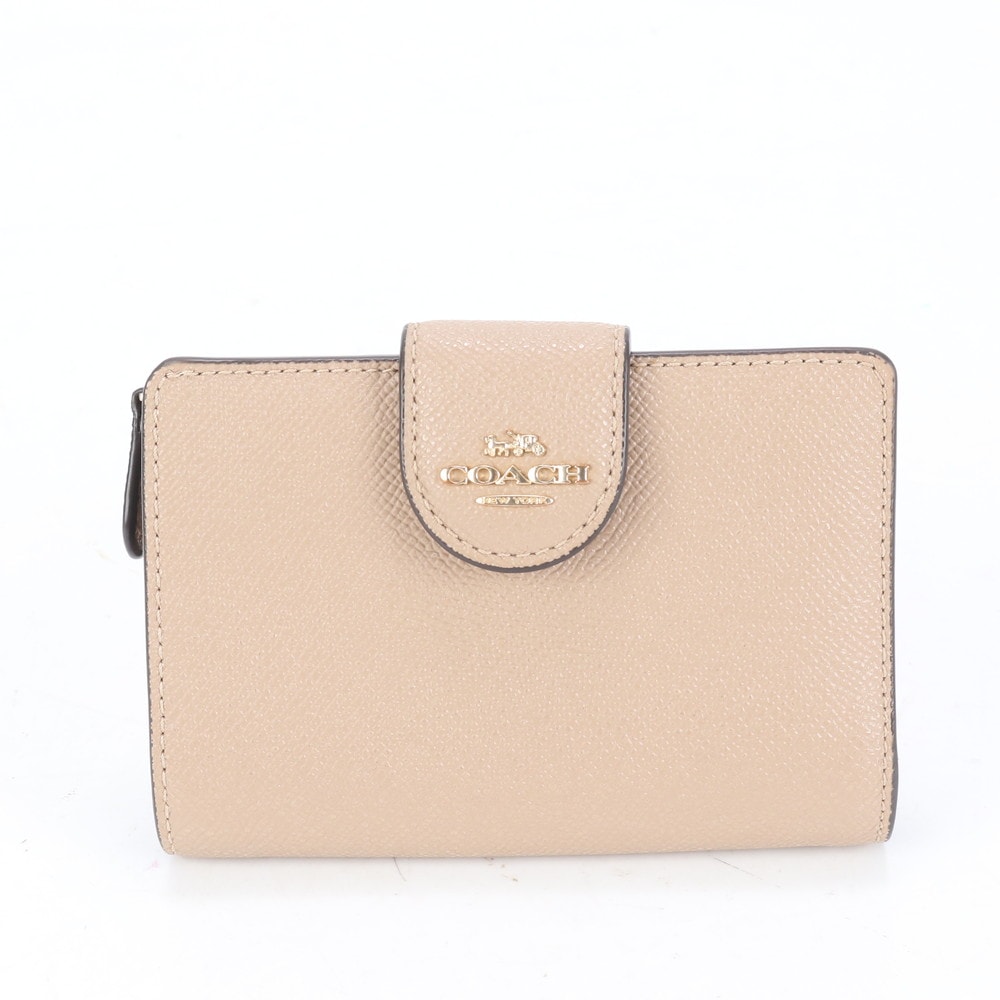 美品 ミディアム コーナージップ ベージュ 6390 レザー 二つ折り 財布 長財布 二つ折り 三つ折り コンパクト ウォレット ラウンドファスナー レディース EUM CP23-1 中古